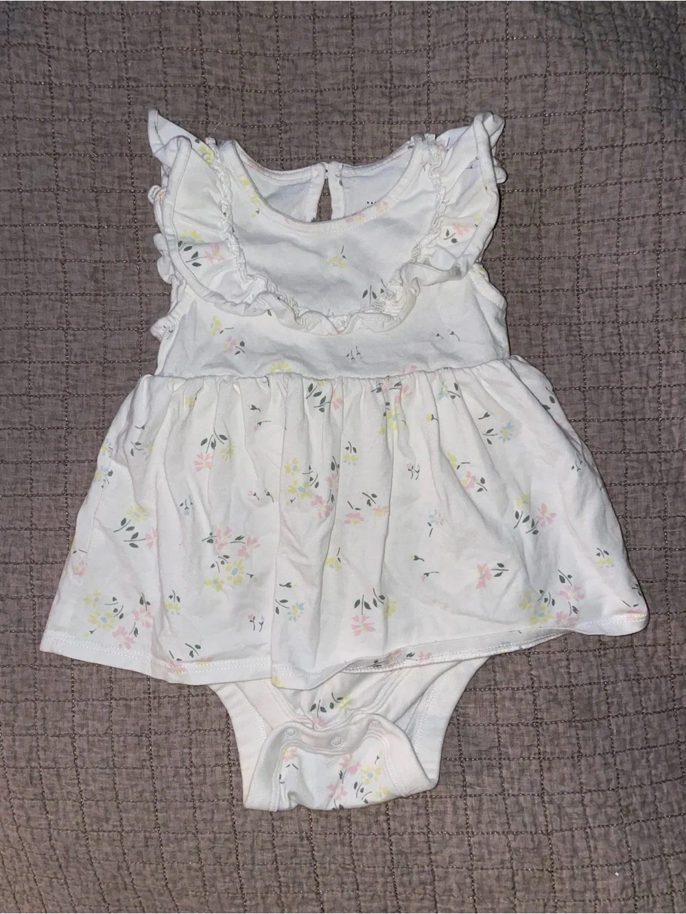 GAP White Floral Ruffle Bodysuit Dress with Pastel Accents